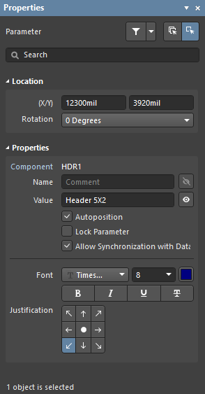 The Parameter mode of the Properties panel