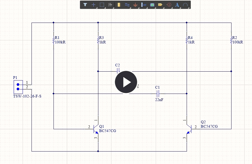 Demonstration video, wiring the multivibrator schematic