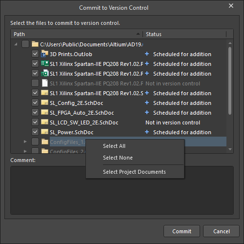 Commit to Version Control dialog