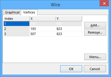 Диалоговое окно Wire, вкладка Vertices
