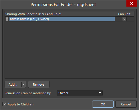 The Permissions For Folder dialog