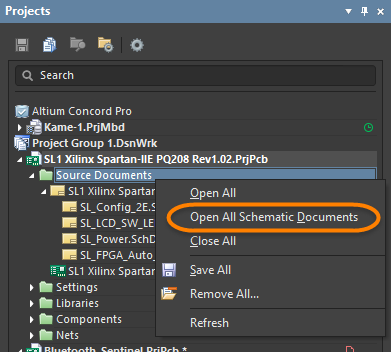 Open All Schematic Documents right-click menu option