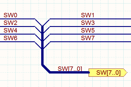 Пример того, как множество цепей могут быть объединены в шину, где на этот раз используются входы в шину для подключения цепей с обоих сторон
