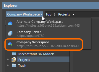 Browsing the Active Server through the Explorer panel in Altium Designer.