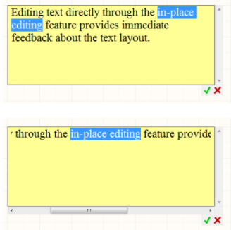 Examples of in-place editing, with word wrapping enabled (top)

and disabled (bottom).