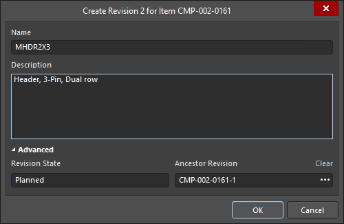 The Create Revision dialog 