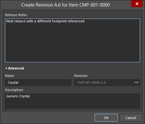 The Create Revision dialog