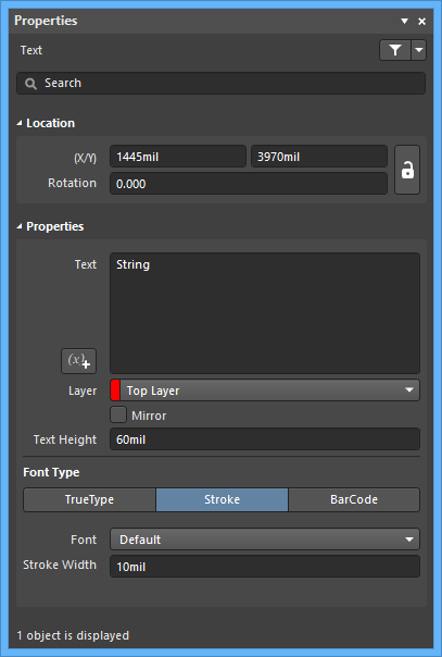 The String default settings in the Preferences dialog and the Text mode of the Properties panel