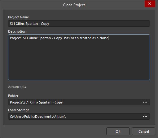 The Clone Project dialog