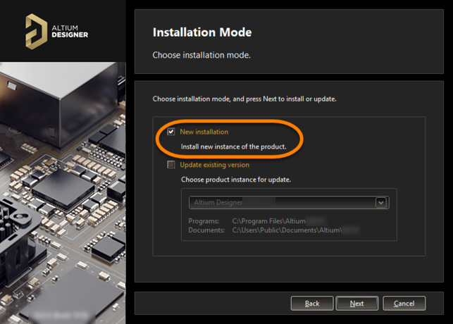 Чтобы установить новую версию отдельно, выберите параметр New installation на странице выбора режима установки.