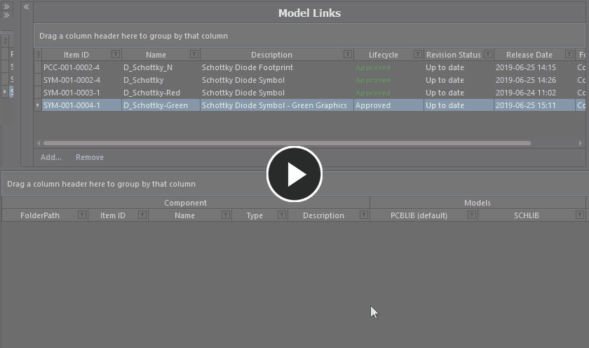 Назначьте модель и добавьте новый компонент на лету с помощью перетаскивания из области Model Links.