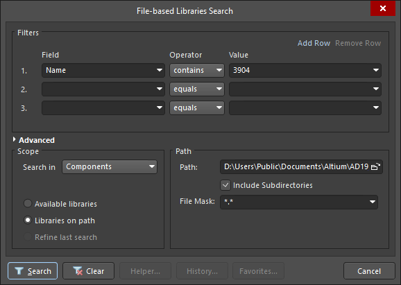 File-based Libraries Search dialog