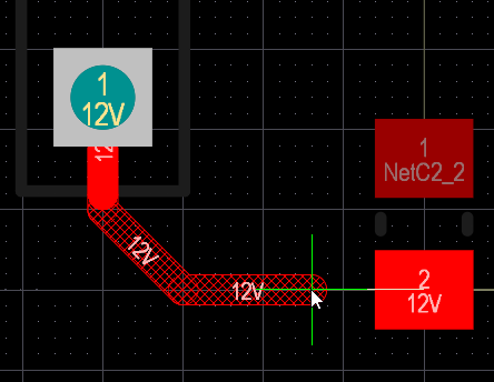 PCB editor, interactive routing, showing how the track segments present with Look Ahead disabled