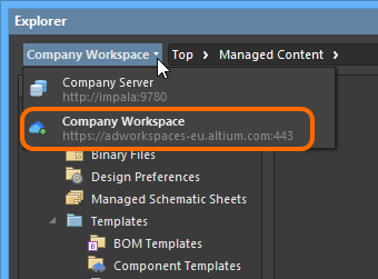 Browsing the Active Server through the Explorer panel in Altium Designer.