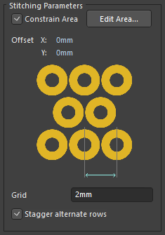 Enable the Constrain Area option to restrict stitching vias to a user-defined area.