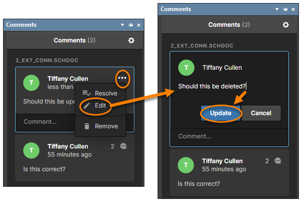 The above image demonstrates how to edit a comment.