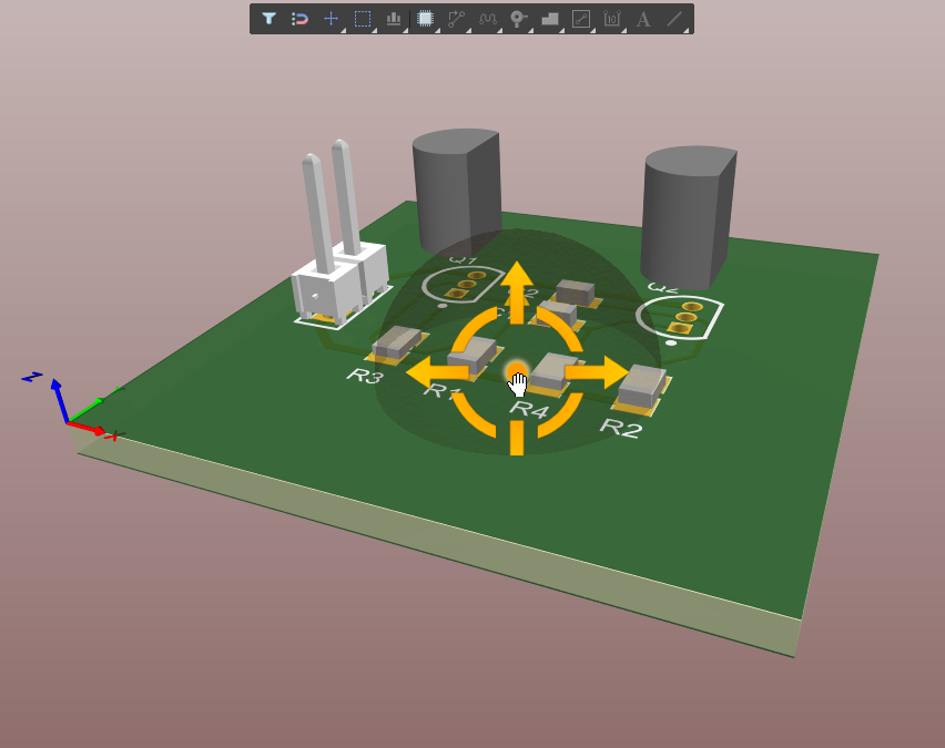 PCB editor in 3D mode, hold Shift to display the Directional Sphere, then right-click and drag to rotate the board