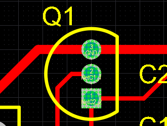 PCB editor, example of violations display, mid-level zoom
