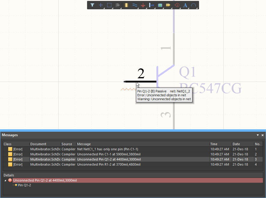 Schematic error checking, demonstrating how to inspect the error condition