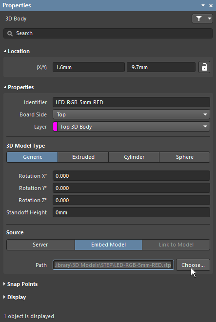 3D Body mode of the Properties panel, showing how to load an MCAD model file