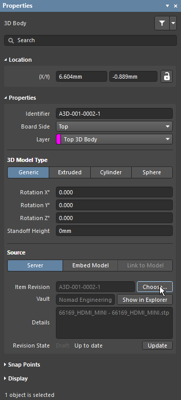 3D Body mode of the Properties panel, showing how to load an MCAD model file
