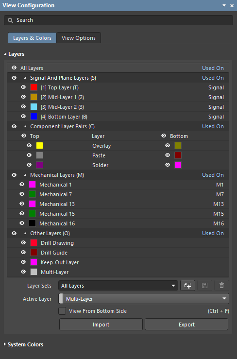The Layers section of the panel's Layers and Colors tab