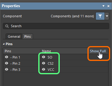 Display the full or short pin name; hover the cursor over the image to see full and short name examples.