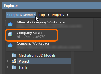 Просмотр активного сервера через панель Explorer в Altium Designer.