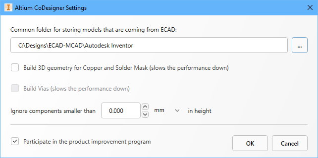Configuring the CoDesigner Autodesk Inventor settings