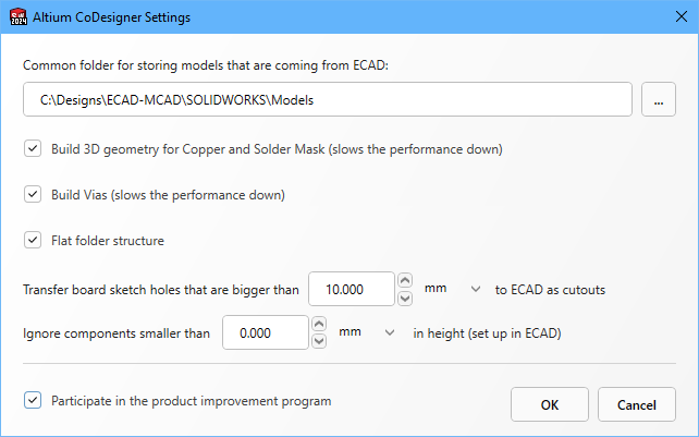 Configure the CoDesigner options in the Settings dialog.