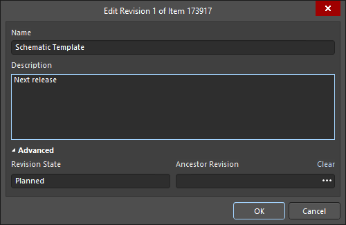 The Edit Revision dialog