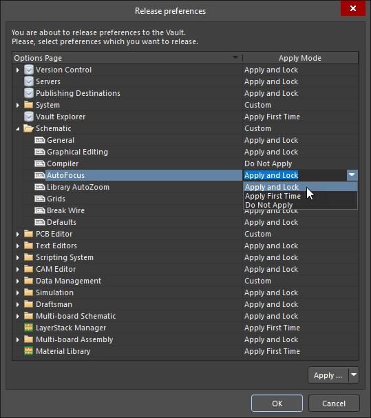 The mode in which preferences/settings are released will determine their accessibility when later reusing the revision of the designer preferences.