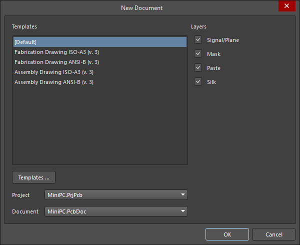Create a blank or template-based Draftsman document from a specified project and PCB.
