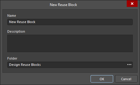 The three variations of the New Reuse Block or Snippet dialog