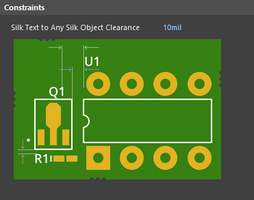 Default constraint for the Silk To Silk Clearance rule