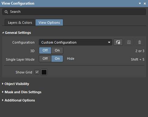 The General Settings change between 2D and 3D modes; hover the mouse to show the differences.