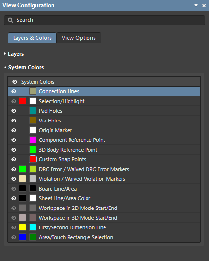 The System Colors section of the panel's Layers and Colors tab