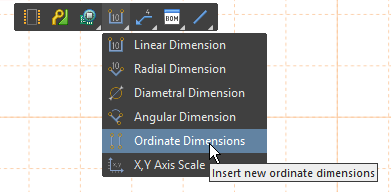 The dimension tools are available on the Active Bar, click and briefly hold the dimension button to open the menu.