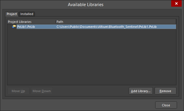 Install an external Pad Via Library or use the Project tab to add an existing library to the current project.
