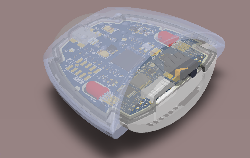 3D image showing a complex shaped board design within its enclosure