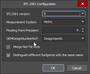 The IPC-2581 Configuration dialog
