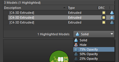 The selected model being set to 75% Opacity. Multiple models can also be selected and changed in one step.
