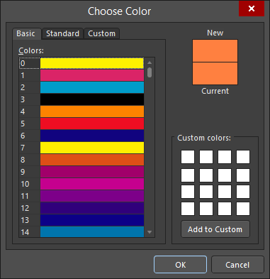 The Basic, Standard, and Custom tabs of the Choose Color dialog
