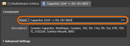 Single Component Editor, change capacitor component name