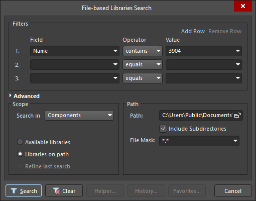 File-based Libraries Search dialog
