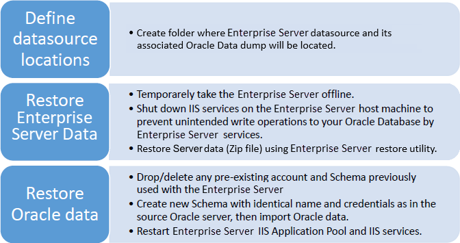 High level overview of the Enterprise Server and Oracle database restore procedure.