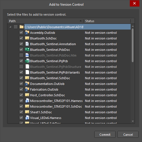 The Add to Version Control (Select Files to Add) dialog