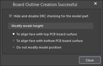 The Board Outline Creation Successful dialog