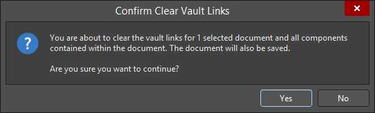 The Confirm Clear Vault Links dialog