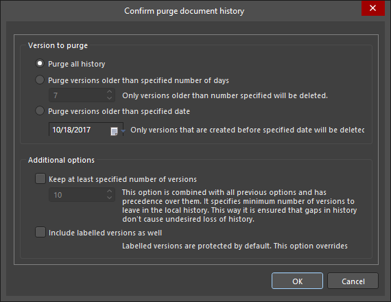 The Confirm purge document history dialog